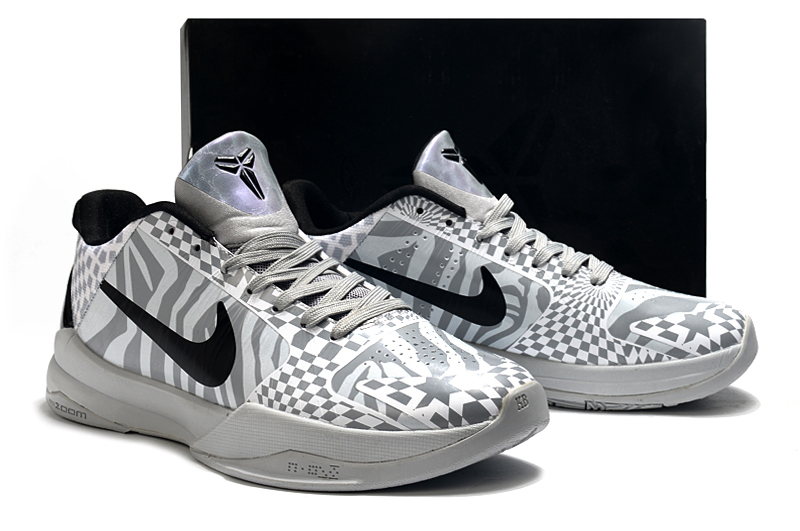 New Nike Kobe V Zebra White Grey Black Shoes